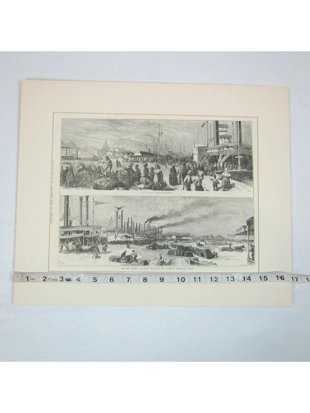 Antique 1871 Print Sketches New Orleans La Fourche Packet-Landing Railroad Depot